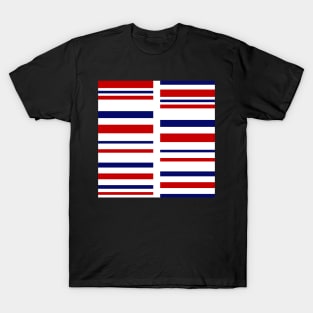 Red and blue stripes on white T-Shirt